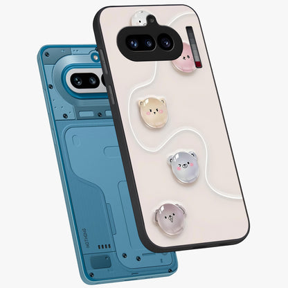 Puffy Face Parade Glass Case displayed in angled mockup highlighting playful cartoon face design with fun aesthetic.