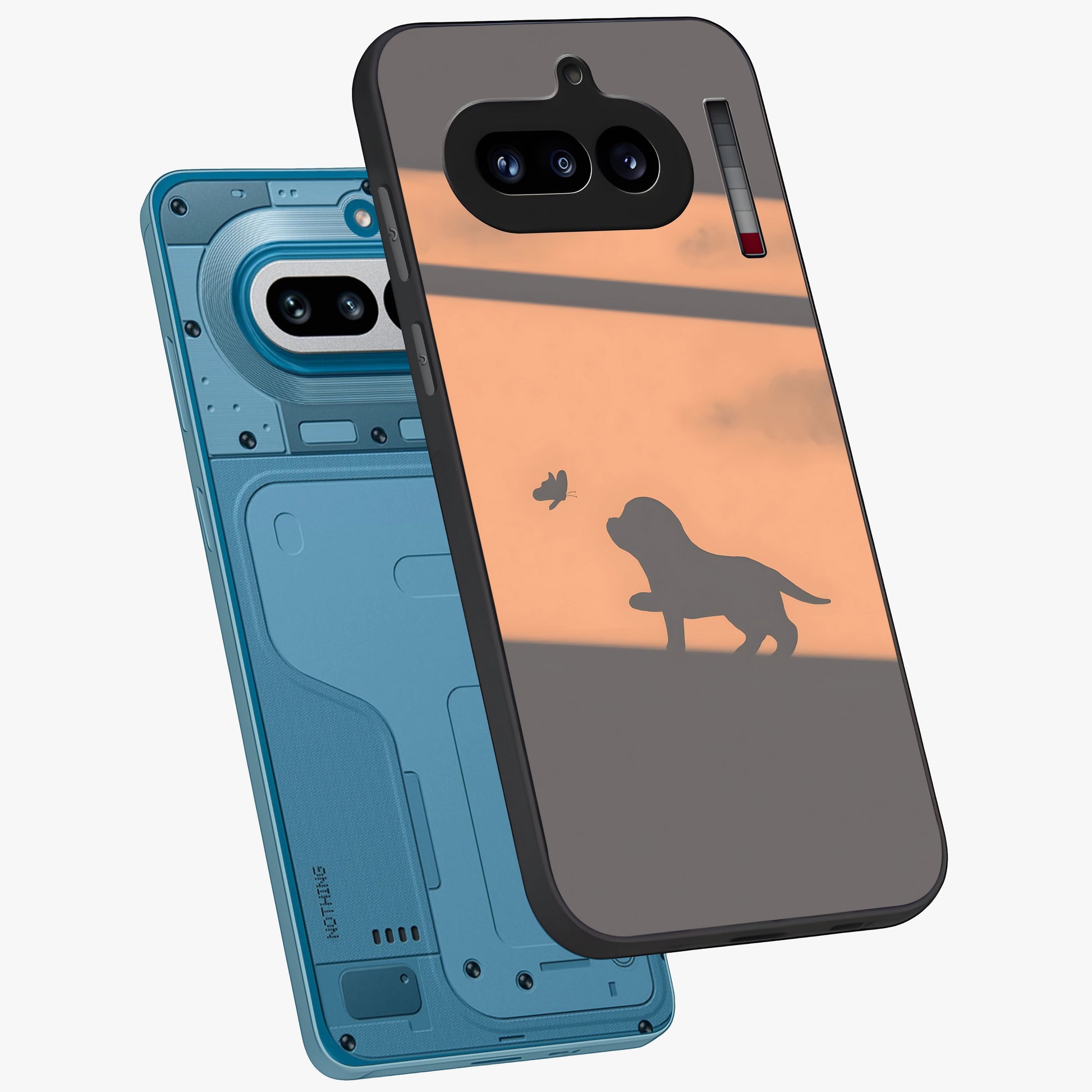 Puppy Shadow Art Glass Case displayed in angled mockup highlighting playful dog illustration with artistic shadow aesthetic.