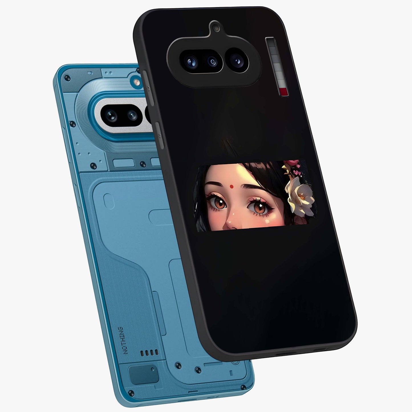 Radha Divine Embrace Glass Case displayed in angled mockup highlighting graceful spiritual illustration with divine aesthetic.
