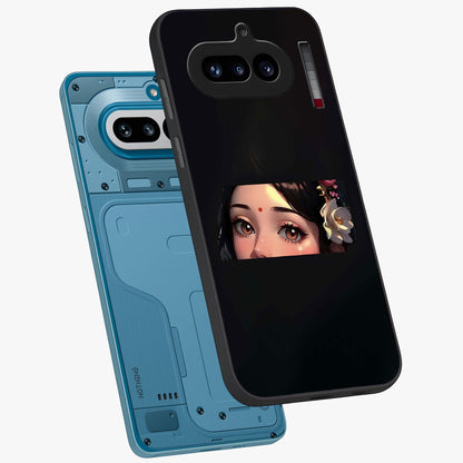 Radha Divine Embrace Glass Case displayed in angled mockup highlighting graceful spiritual illustration with divine aesthetic.