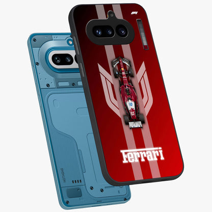 Red Ferrari F1 Vertical Glass Case displayed in angled mockup highlighting high speed racing design with bold automotive aesthetic.