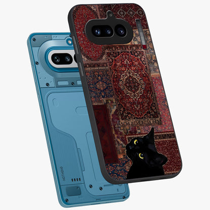 Regal Magic Cat Apple Glass Case displayed in angled mockup highlighting whimsical feline design with fantasy aesthetic.