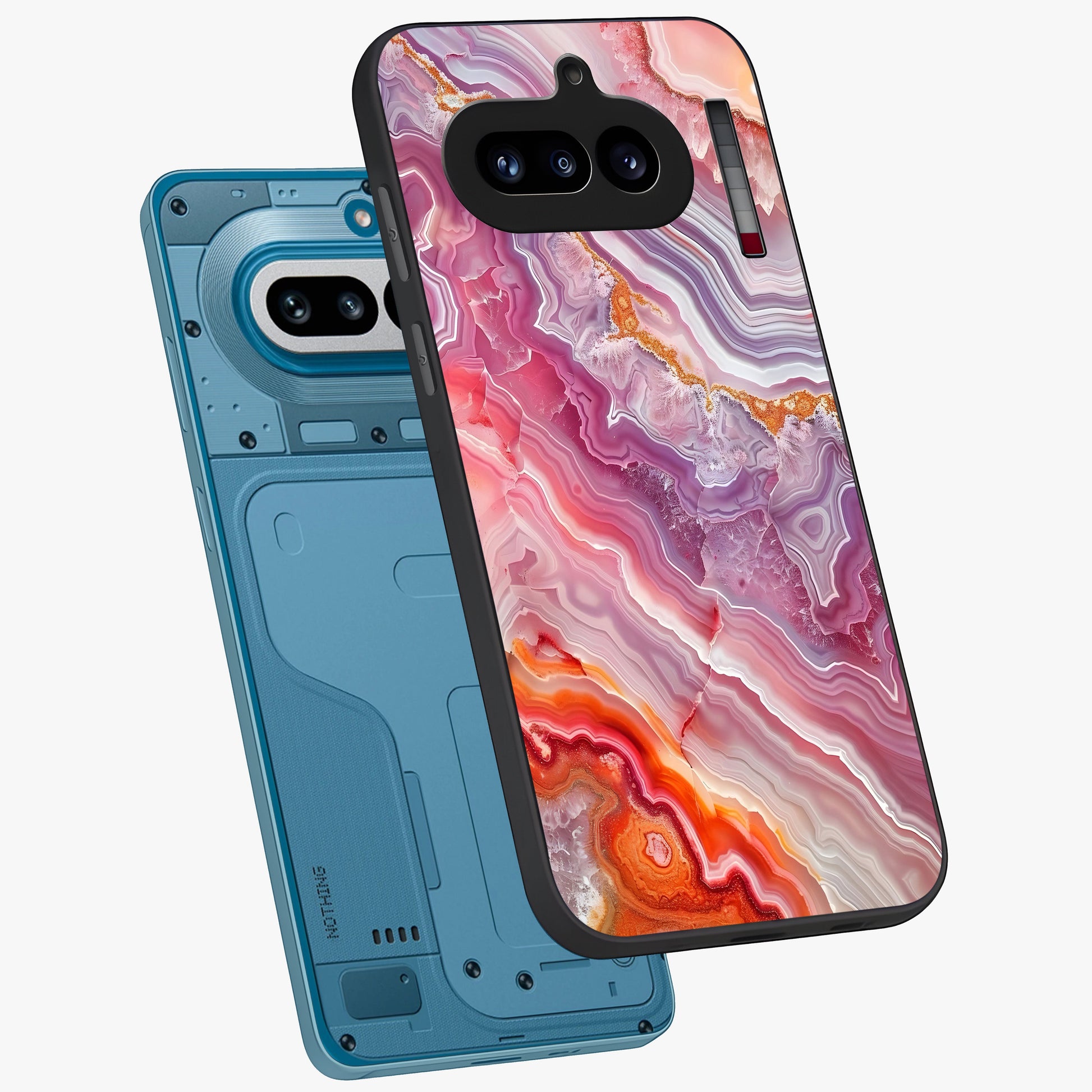 Rose Quartz Marble Glass Case displayed in angled mockup highlighting elegant marble pattern with soft aesthetic style.
