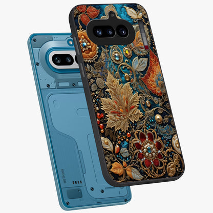 Royal Jewel Garden Glass Case displayed in angled mockup highlighting vibrant jewel inspired floral design with elegant aesthetic.