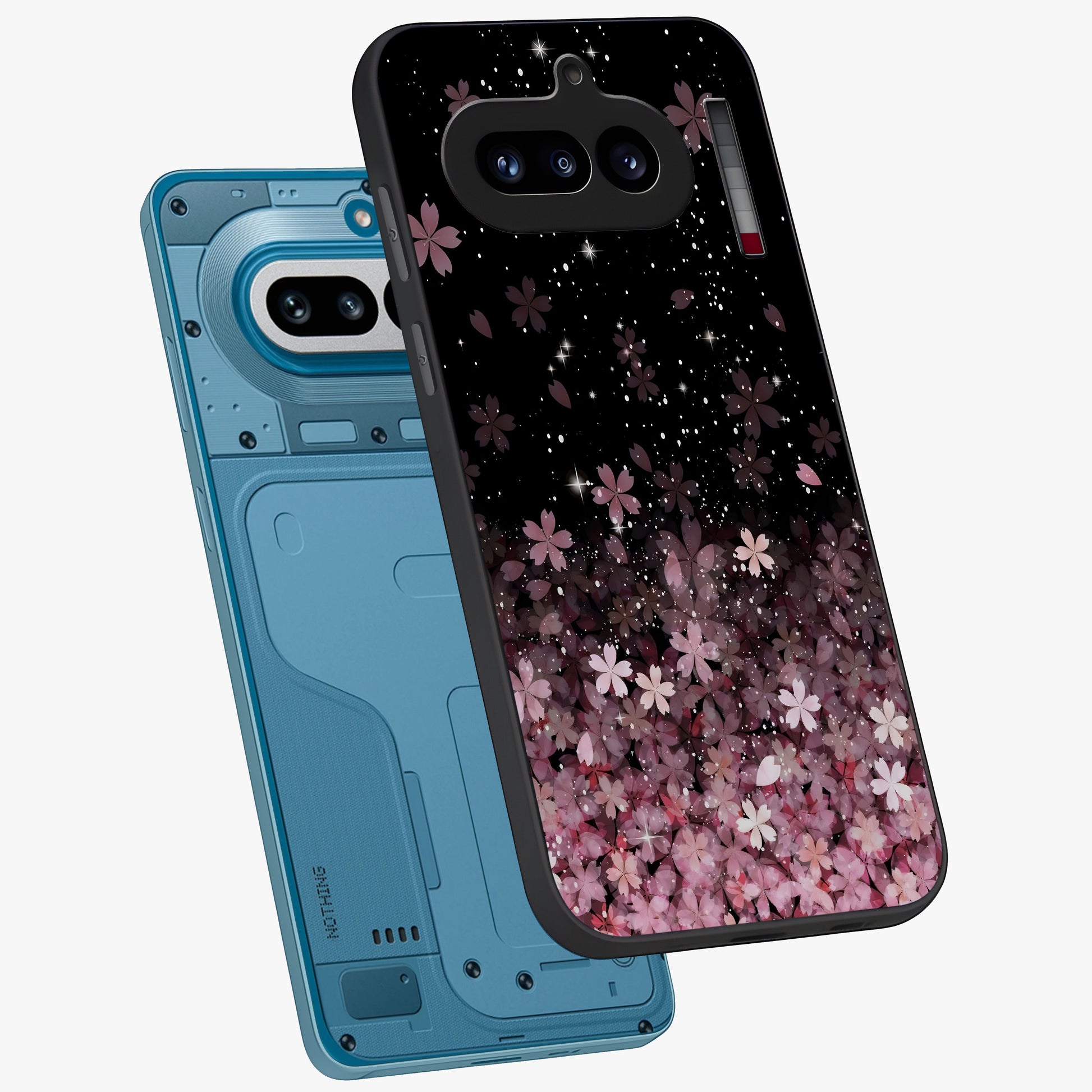 Small Starry Flowers Glass Case displayed in angled mockup highlighting tiny flower pattern with celestial aesthetic style.