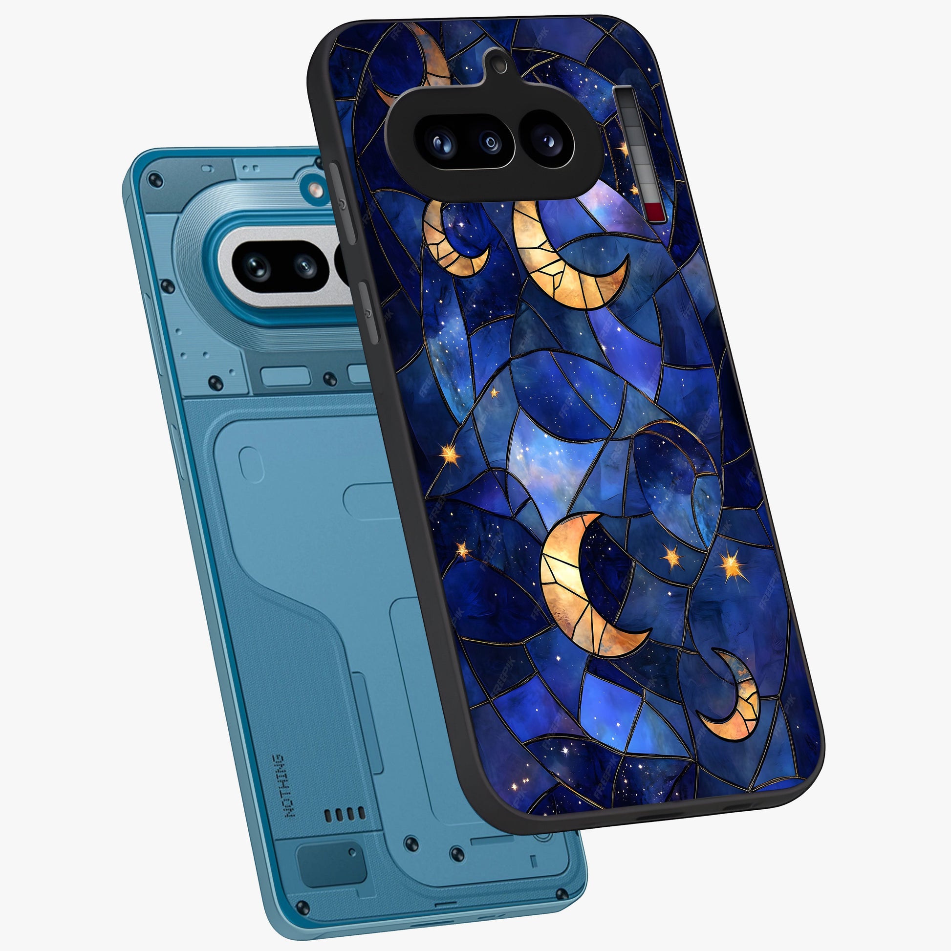 Starlit Sky Tapestry Glass Case displayed in angled mockup highlighting celestial night pattern with artistic aesthetic style.