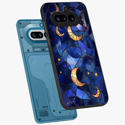 Starlit Sky Tapestry Glass Case displayed in angled mockup highlighting celestial night pattern with artistic aesthetic style.