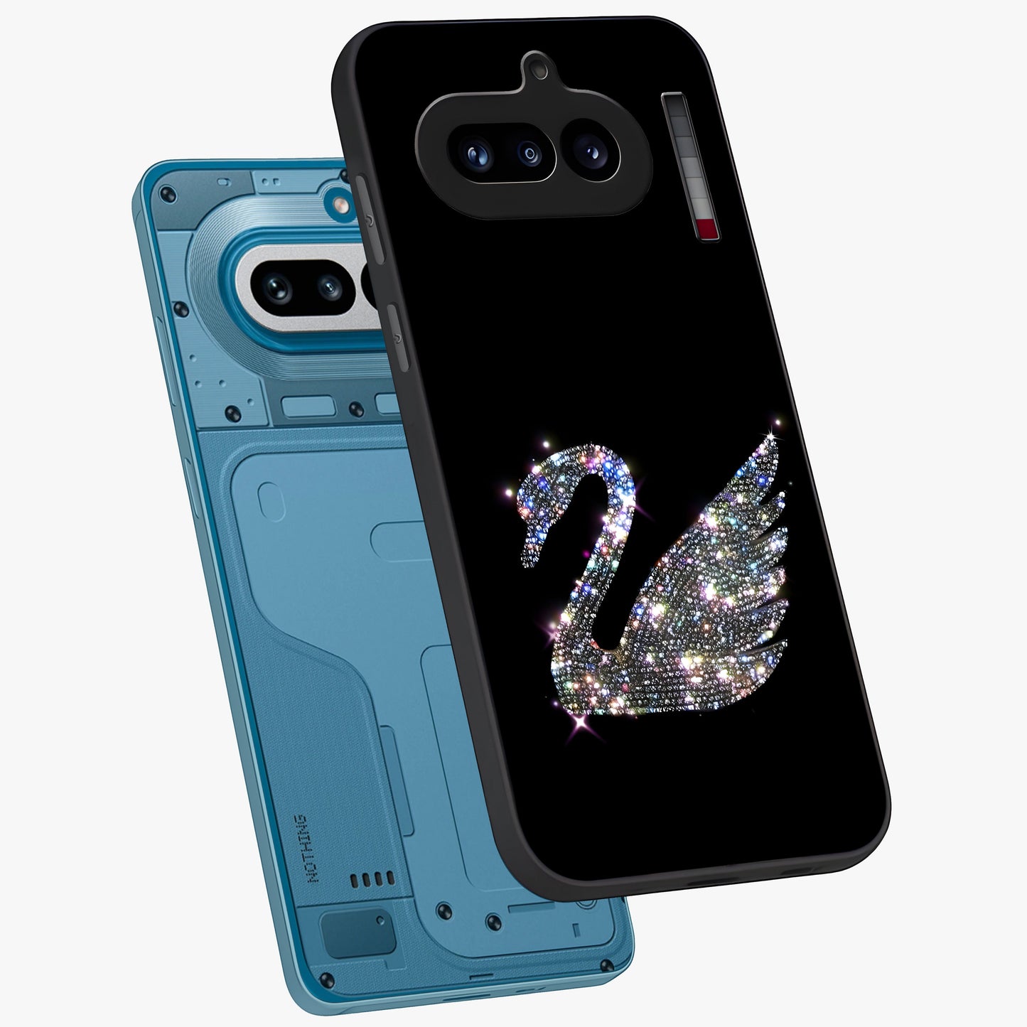 Starlit Swan Grace Glass Case displayed in angled mockup highlighting elegant swan illustration with dreamy celestial aesthetic.