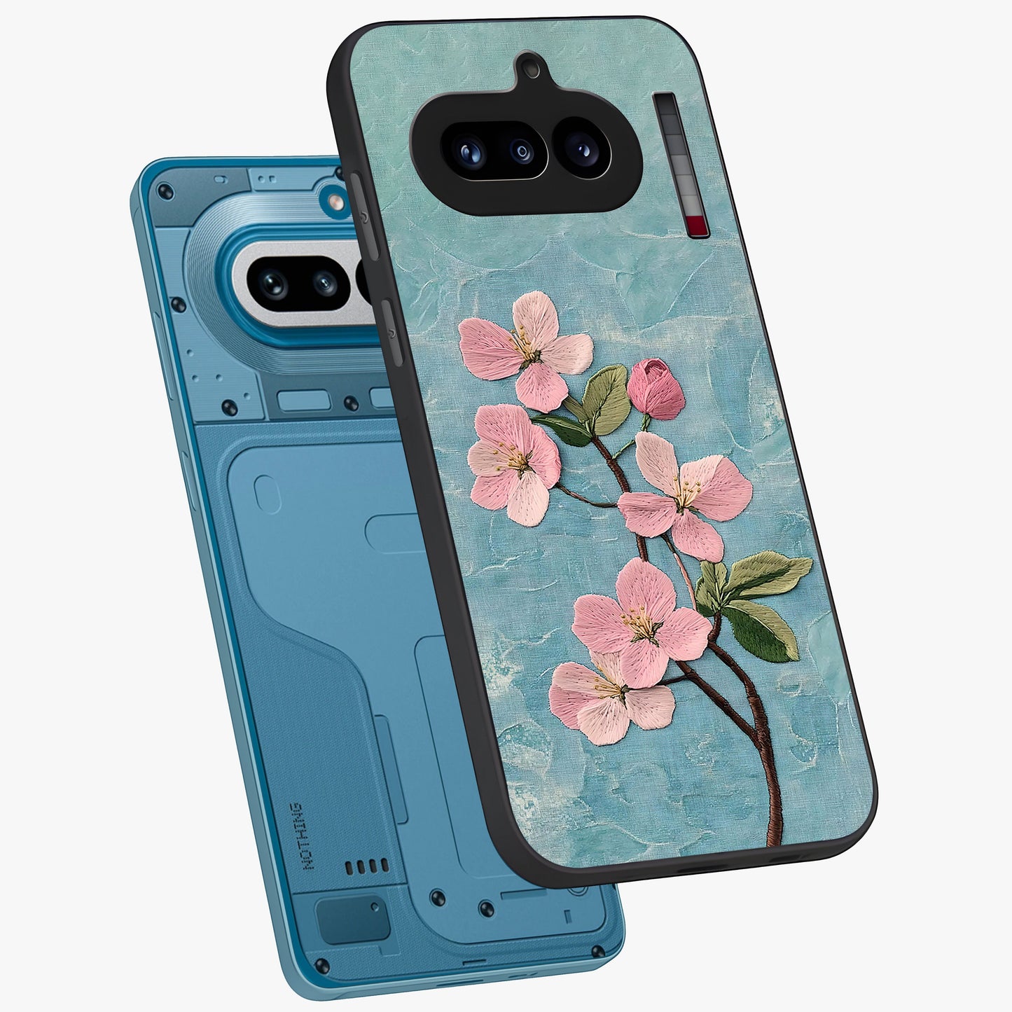 Threaded Blossom Breeze Glass Case displayed in angled mockup highlighting elegant floral design with soft aesthetic style.