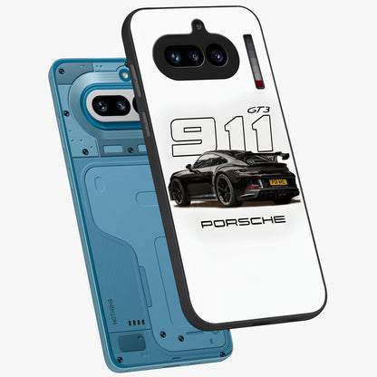 Turbo Legacy Icon Glass Case displayed in angled mockup highlighting dynamic automotive design with performance aesthetic.