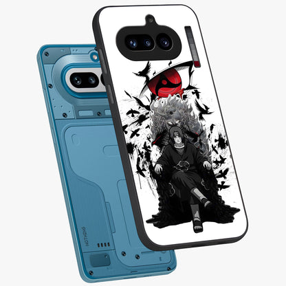 Uchiha Shadow Throne Glass Case displayed in angled mockup highlighting glowing aquatic design with celestial aesthetic.