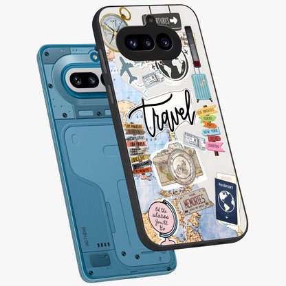 Wanderlust Journal Glass Case displayed in angled mockup highlighting adventure themed design with aesthetic travel vibe.