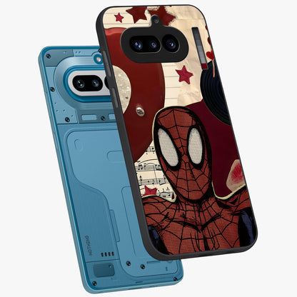Web Warrior Vibes Glass Case displayed in angled mockup highlighting dynamic web design with comic style aesthetic.