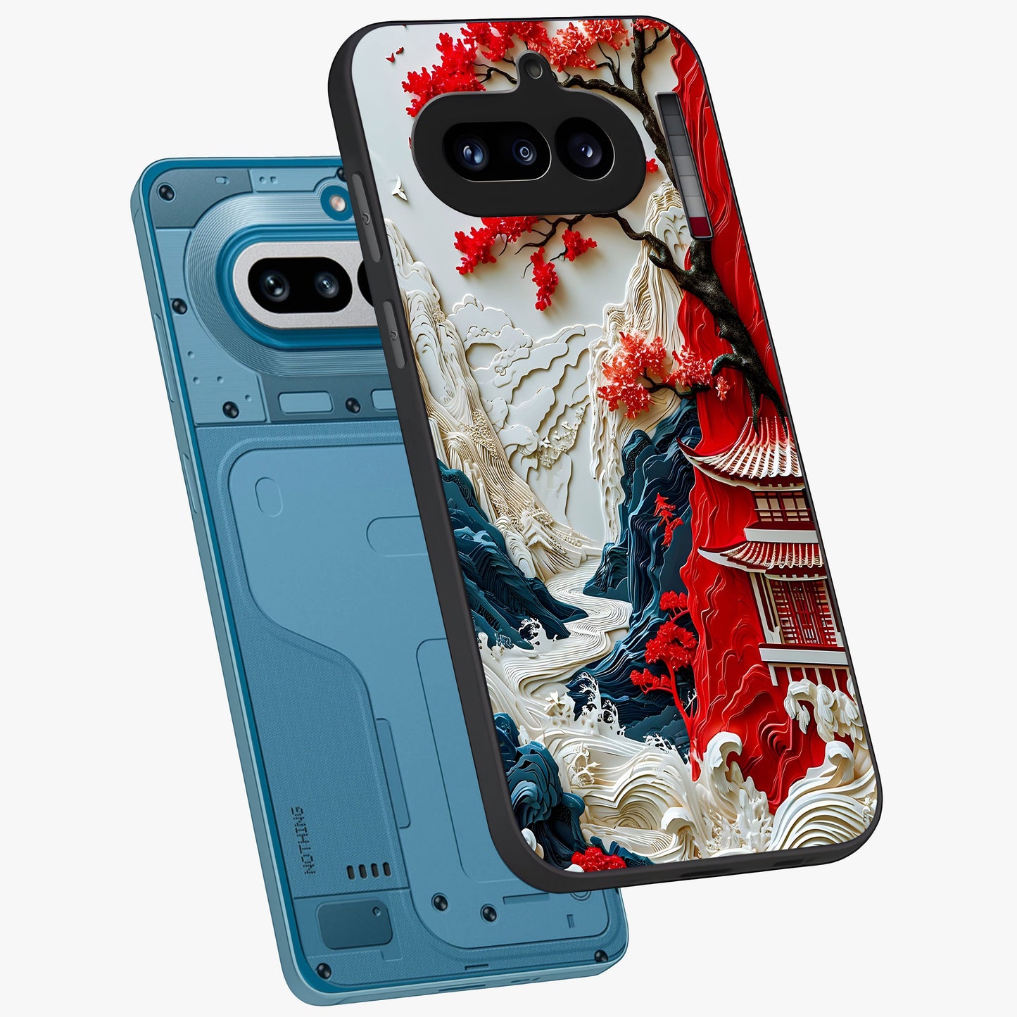 Whispers Of Sakura Waves Glass Case displayed in angled mockup highlighting flowing sakura design with soft floral aesthetic.