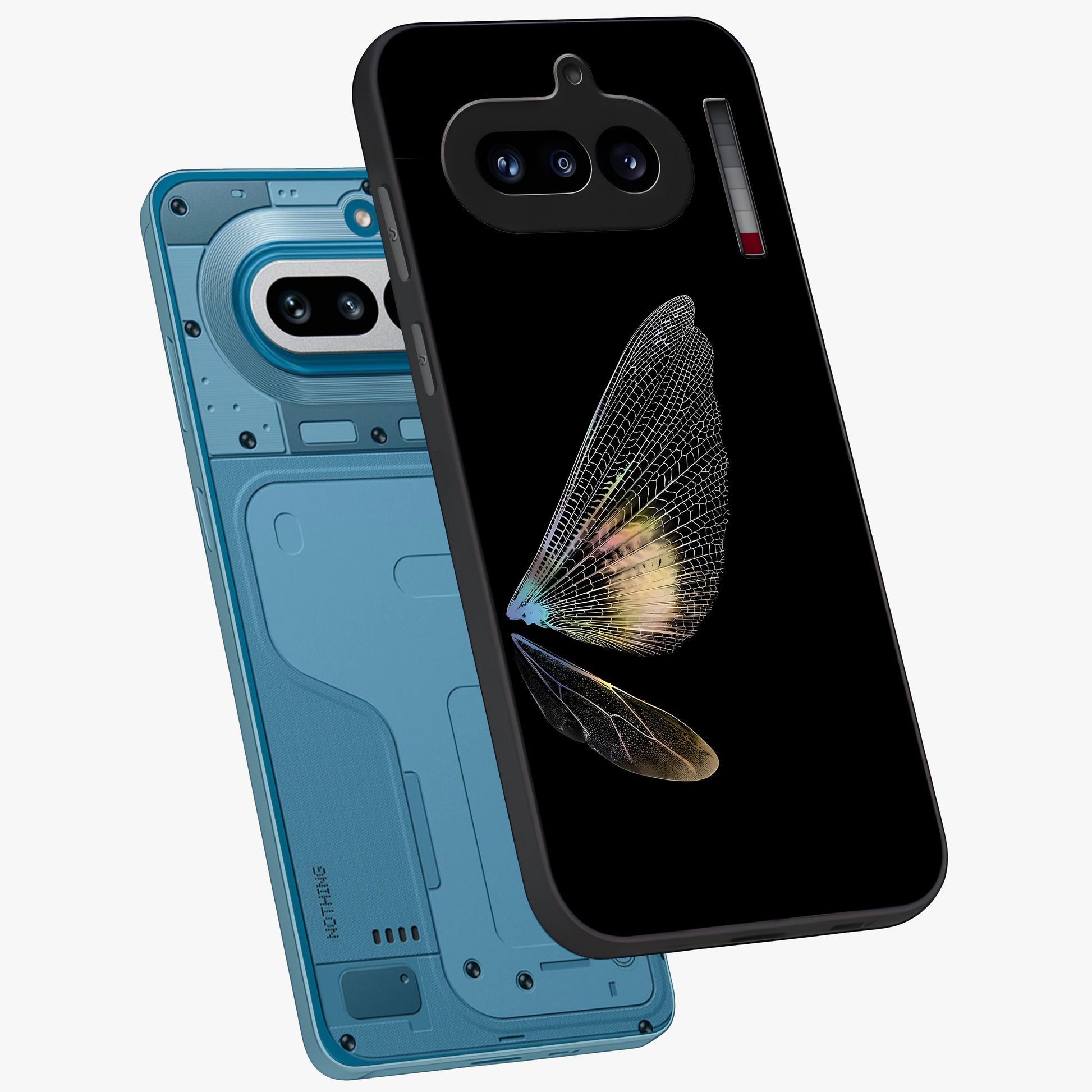 Whispers Of Wings Glass Case displayed in angled mockup highlighting soft feather design with celestial aesthetic style.