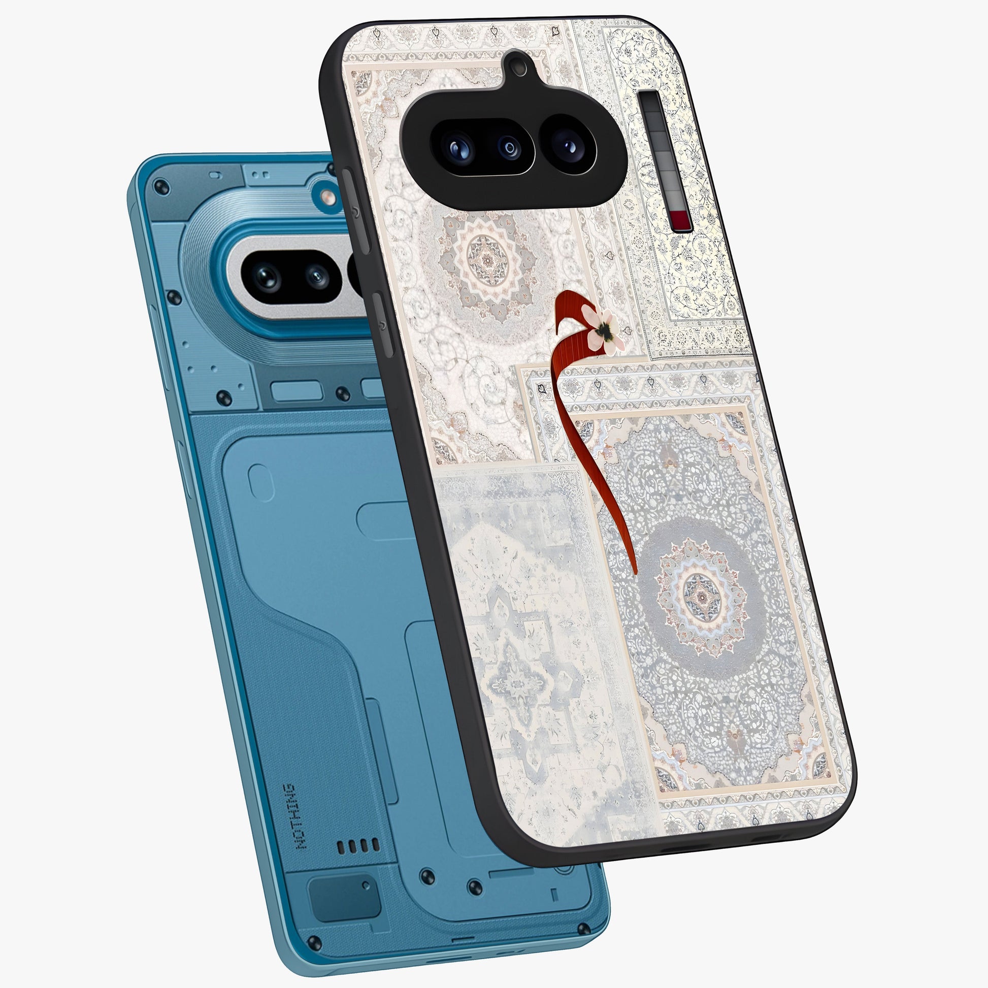 White Aesthetic Bow Glass Case displayed in angled mockup highlighting clean bow design with soft aesthetic style.