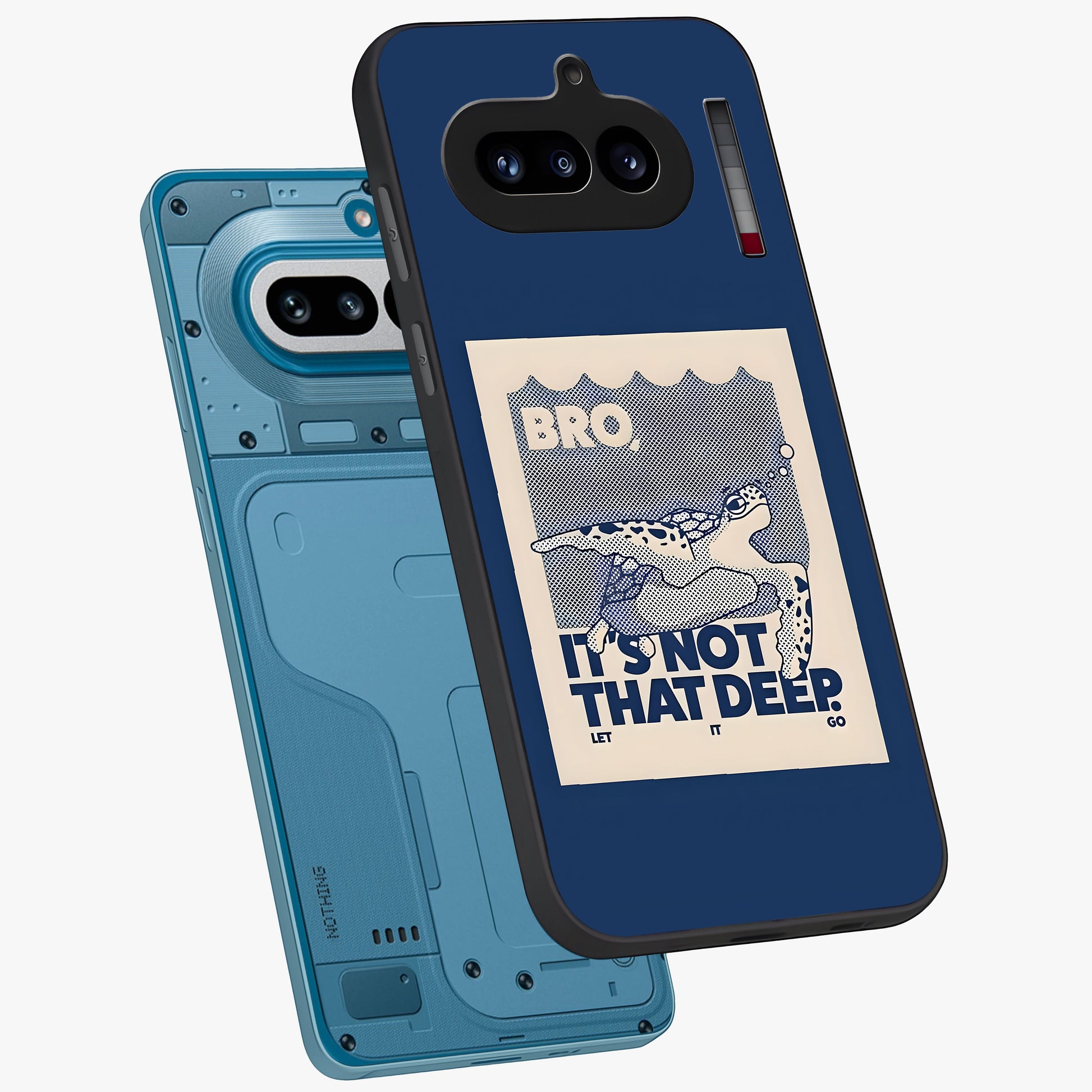 Worry Less Swim Glass Case displayed in angled mockup highlighting fun typography design with relaxed aesthetic style.
