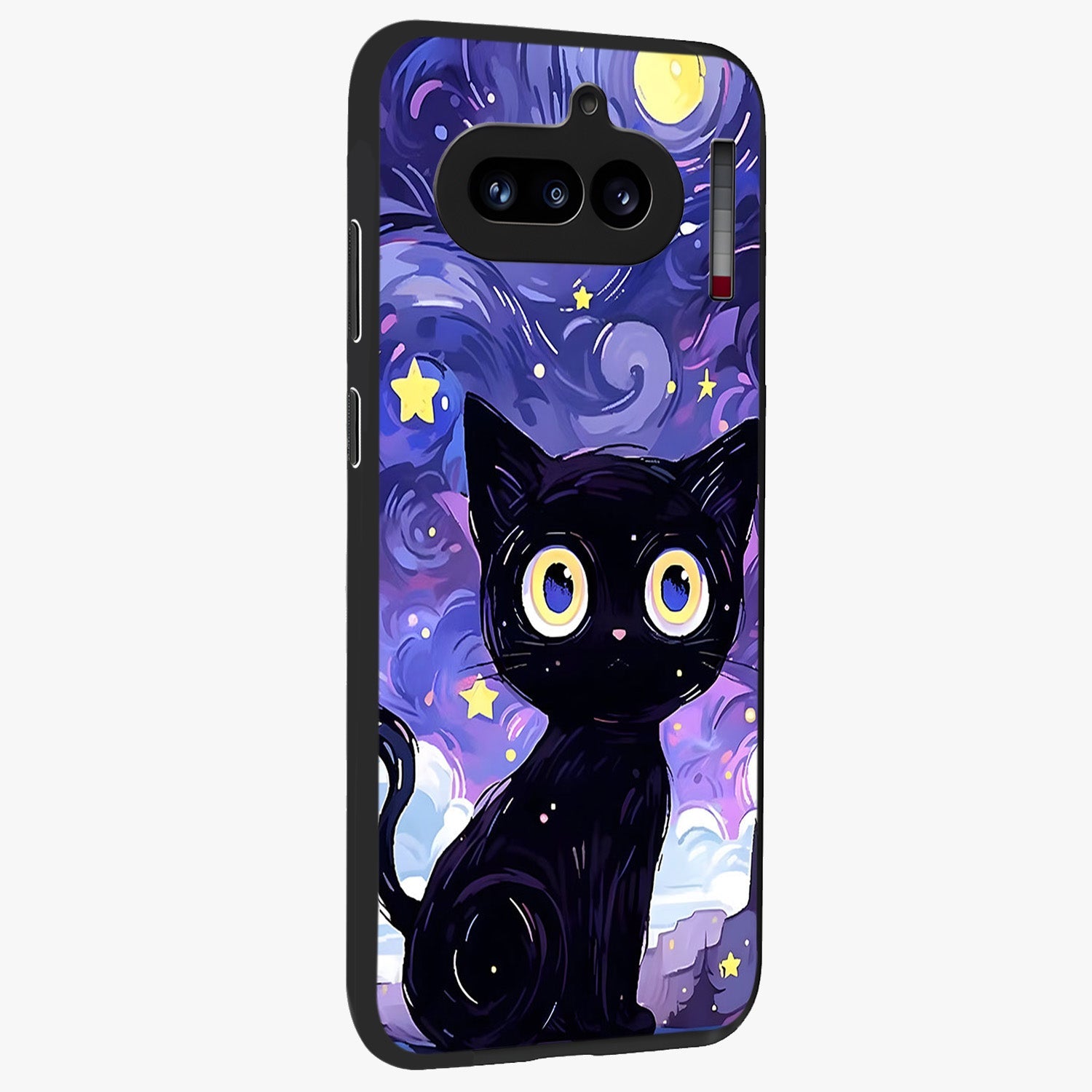 Abstract Cat Art Glass Case upright view showcasing creative feline illustration and aesthetic artistic style.