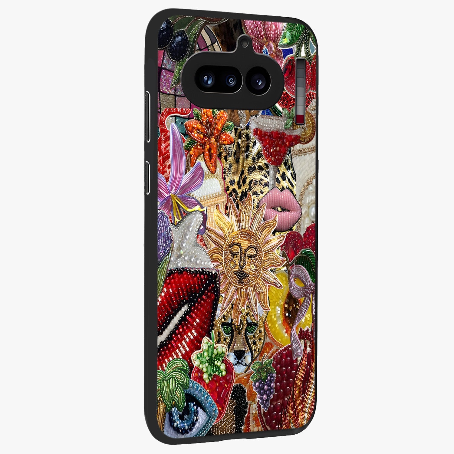 Beaded Fashion Jungle Glass Case upright view showcasing tropical jungle aesthetic with decorative bead elements.