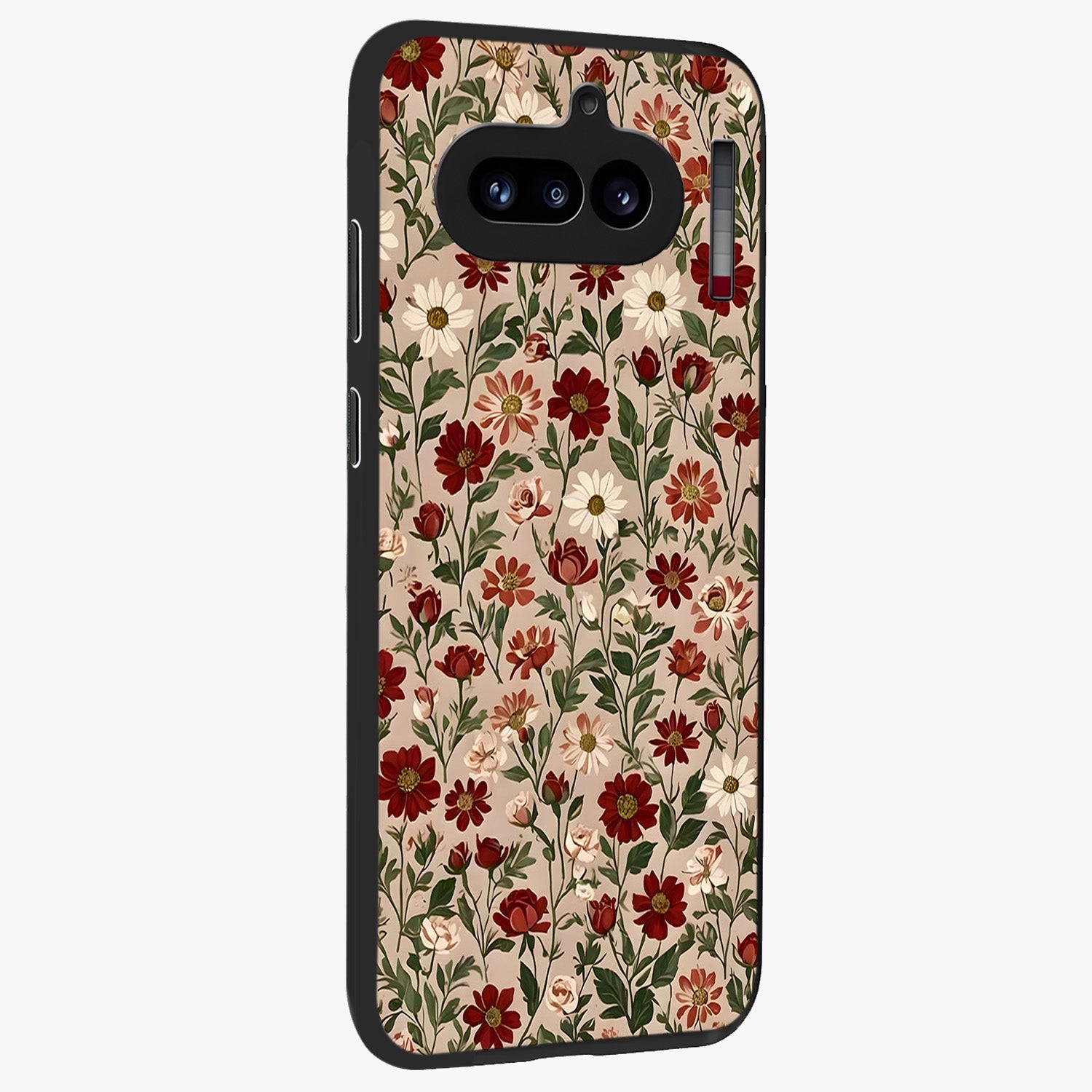 Biege Flower With Leaf Glass Case upright view showcasing delicate beige flower illustration with clean botanical style.