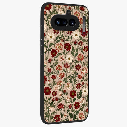 Biege Flower With Leaf Glass Case upright view showcasing delicate beige flower illustration with clean botanical style.