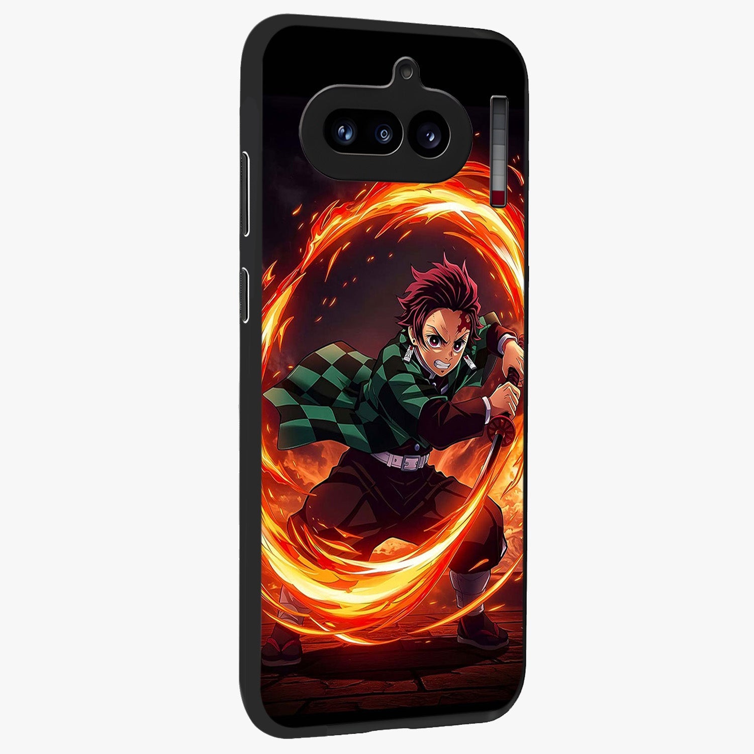 Blazing Sword Resolve Glass Case upright view showcasing dramatic warrior inspired artwork with intense visual style.