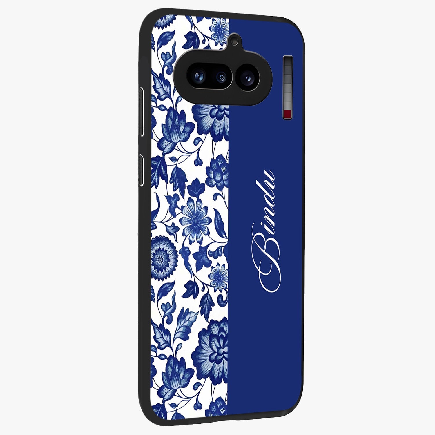 Blue Vintage Floral Pattern Glass Case upright view showcasing delicate blush floral texture with modern minimal style.