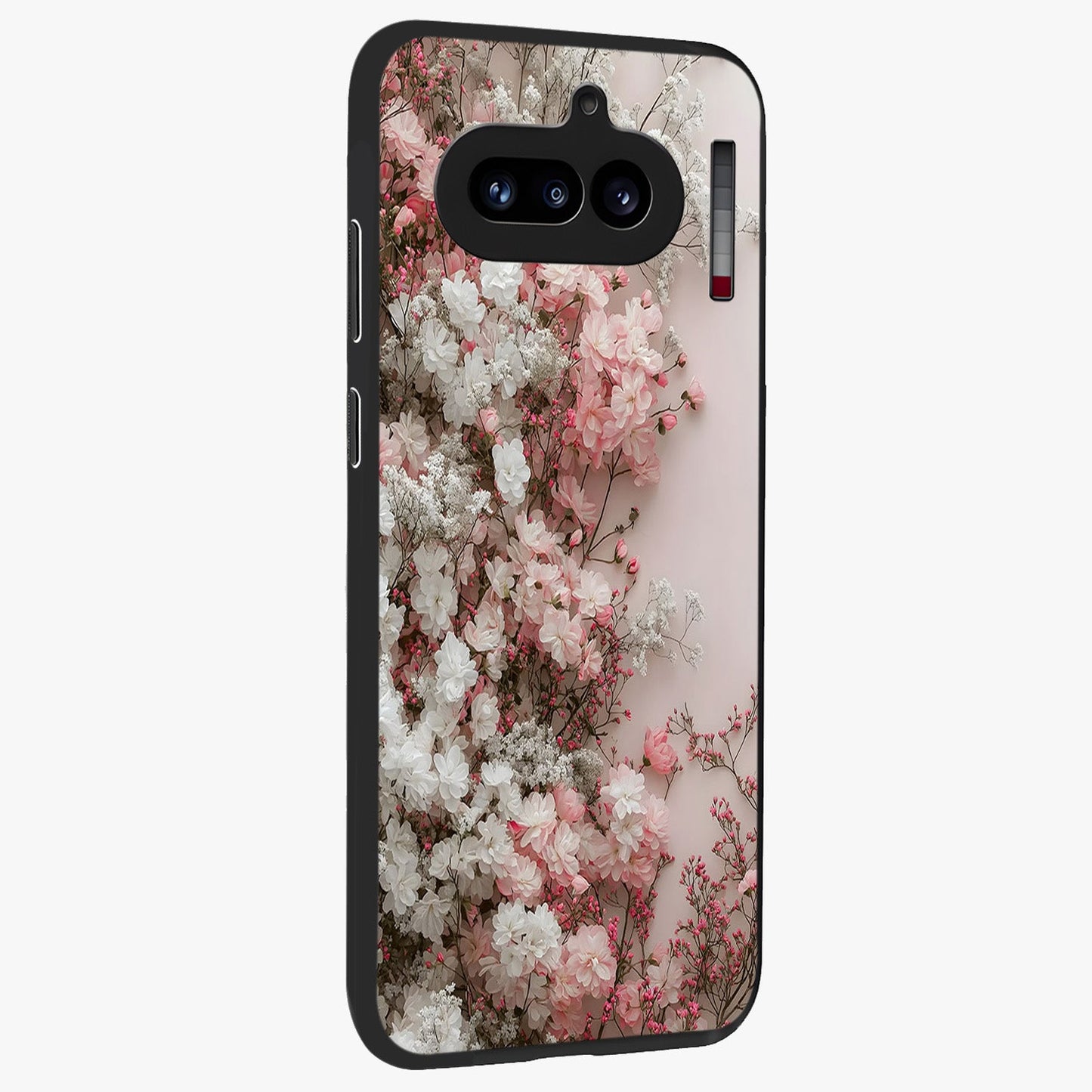 Blush Blossom Cloud Glass Case upright view showcasing calm floral cloud artwork with gentle dreamy theme.