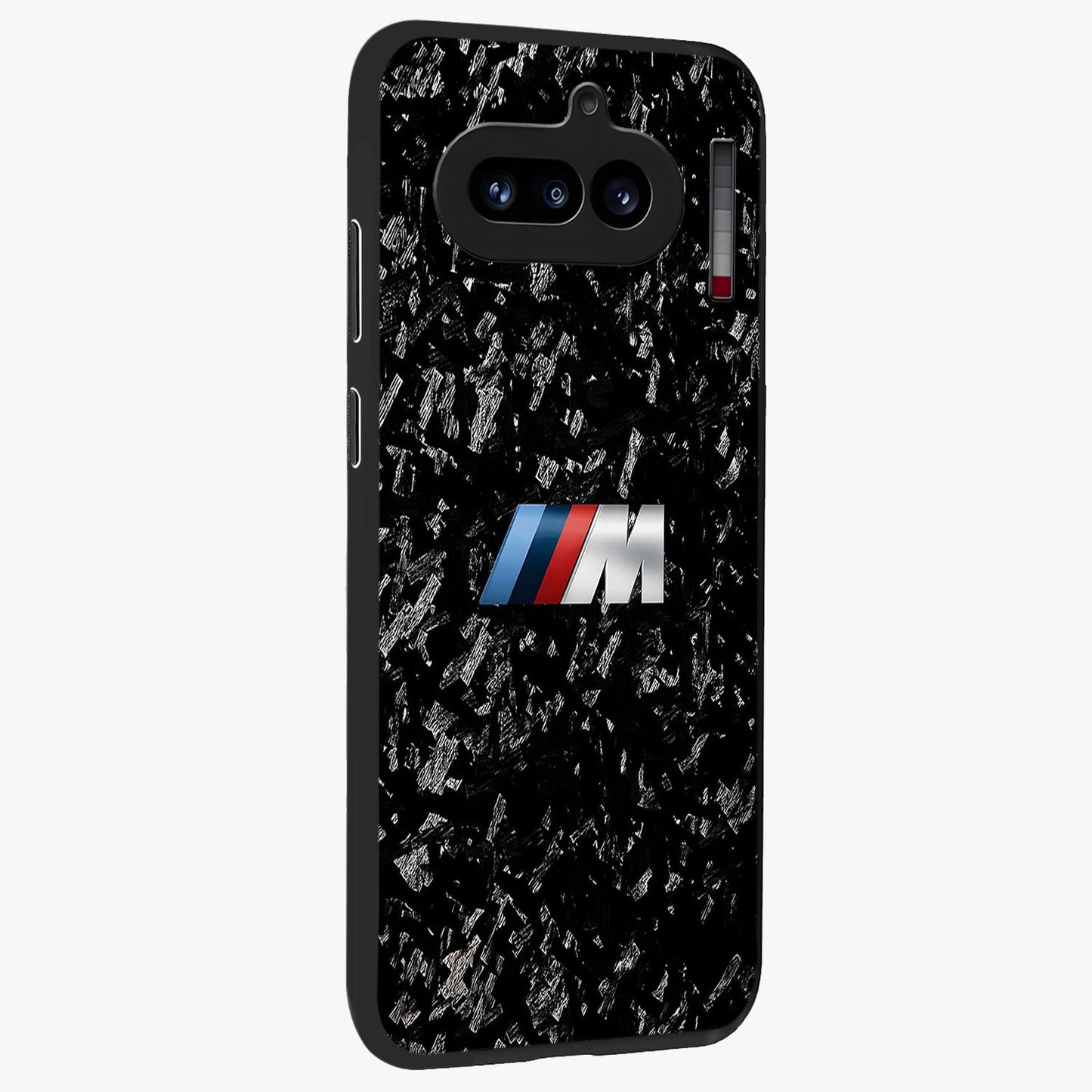 Carbon Speed Mark Glass Case upright view showcasing modern carbon speed graphic with bold automotive theme.