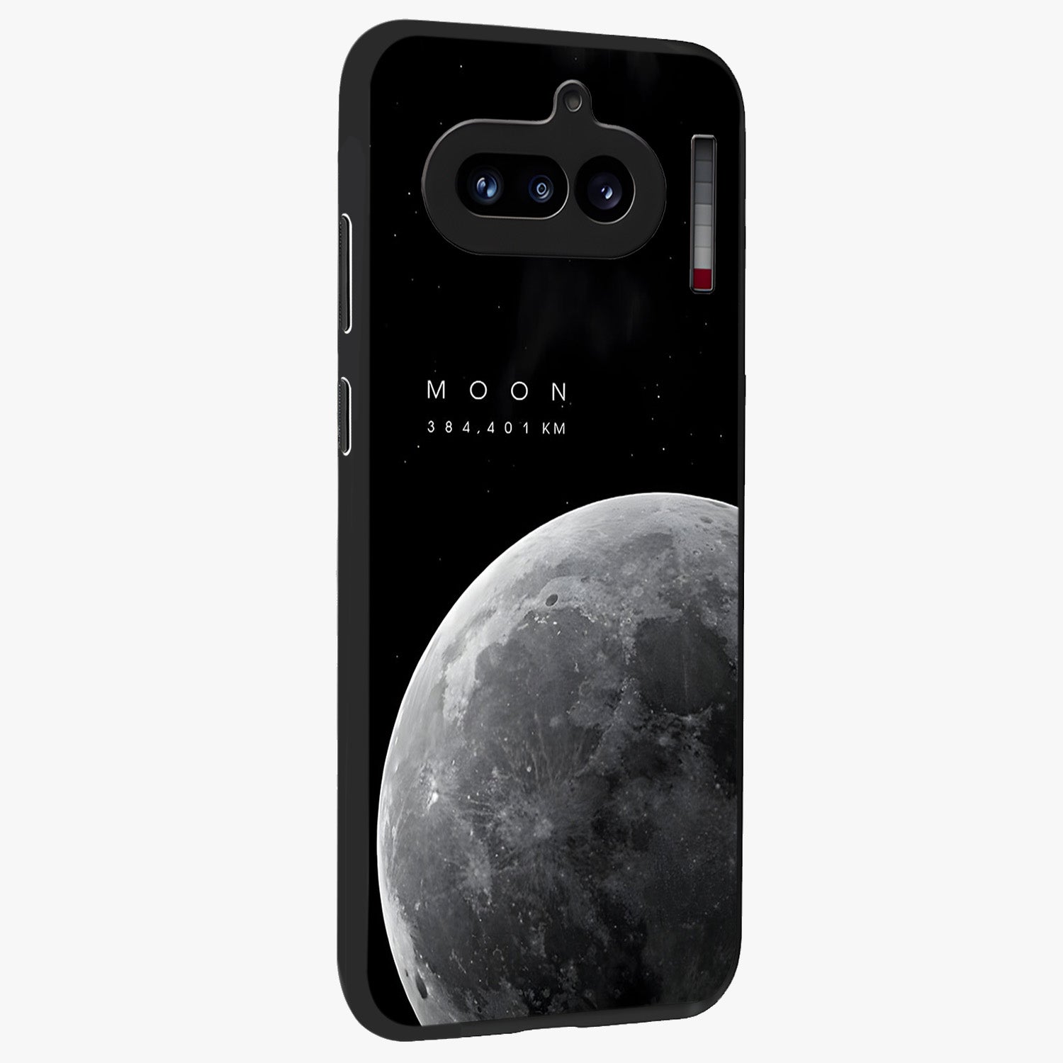 Cosmic Moon Glow Glass Case upright view showcasing luminous moon illustration with dreamy cosmic style.