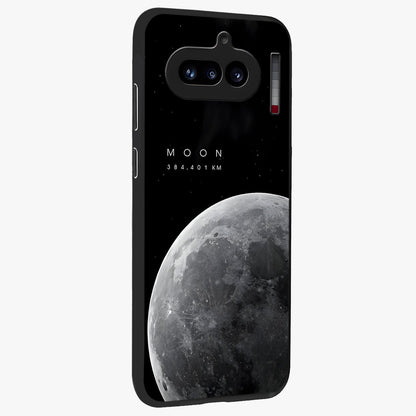 Cosmic Moon Glow Glass Case upright view showcasing luminous moon illustration with dreamy cosmic style.