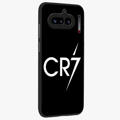Cr7 Elite Strike Glass Case upright view showcasing energetic football inspired design with modern sports aesthetic.