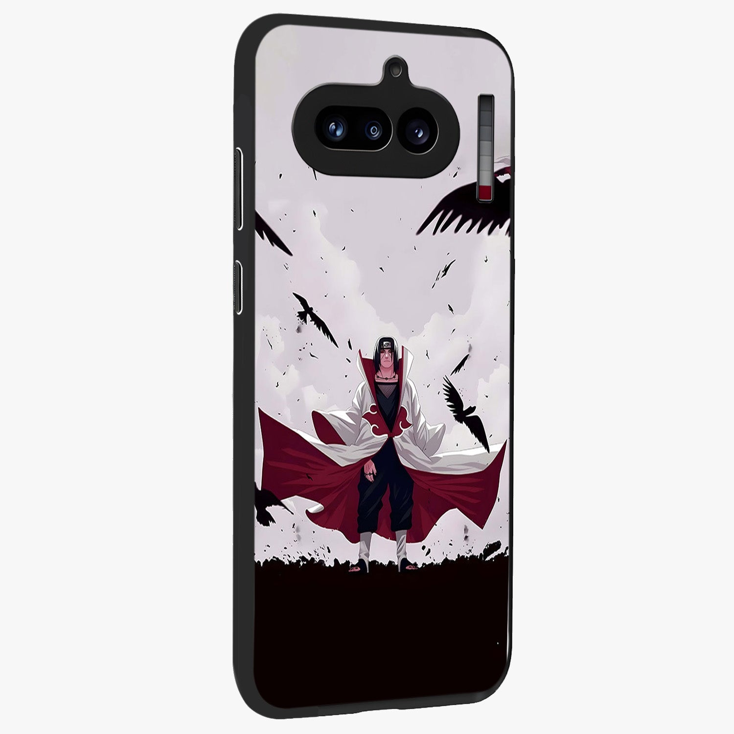 Crimson Crow Ascension Glass Case upright view showcasing dramatic crow artwork with bold gothic theme.