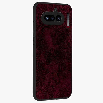 Crimson Fade Flow Glass Case upright view showcasing dynamic crimson flow artwork with stylish abstract theme.