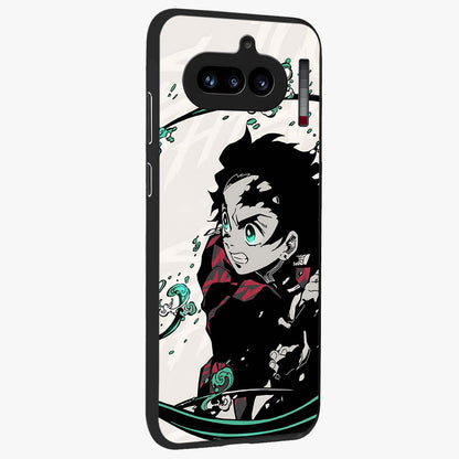 Demon Slayer Glass Case upright view showcasing powerful anime artwork with intense warrior theme.