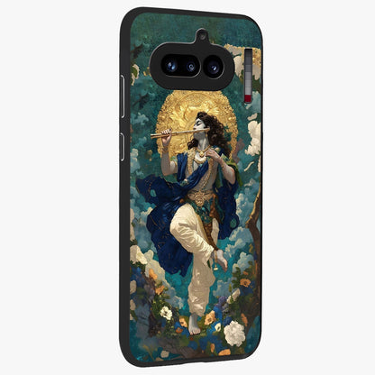 Divine Krishna Art Glass Case upright view showcasing divine Krishna artwork with sacred artistic theme.