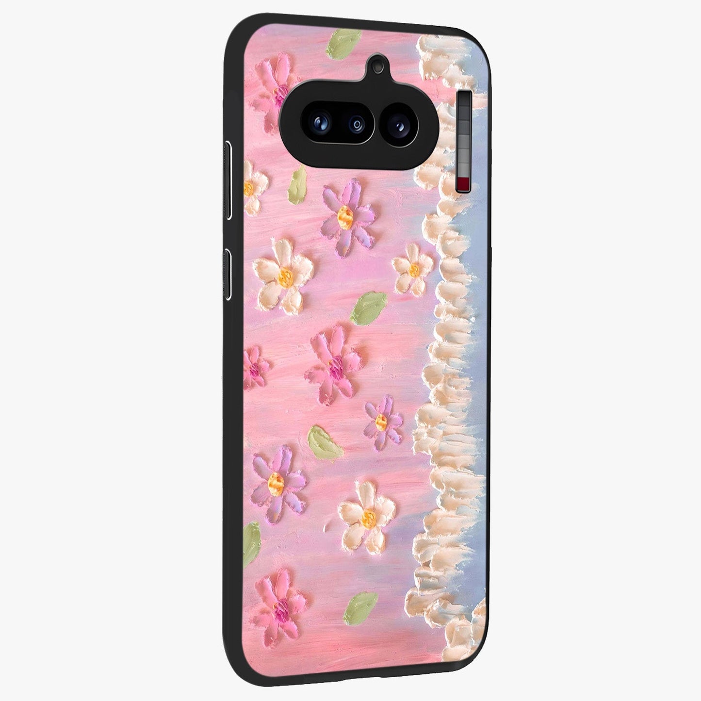 Dreamy Painted Garden Glass Case upright view showcasing vibrant floral garden artwork with artistic nature theme.