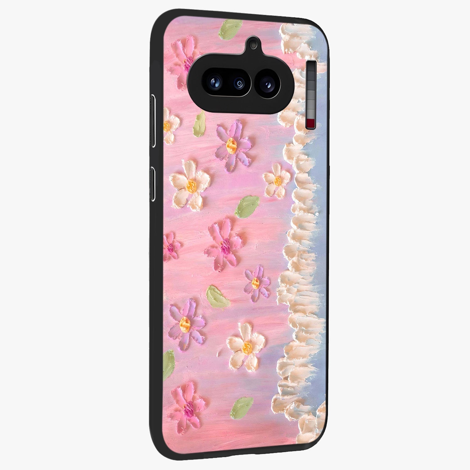 Dreamy Painted Garden Glass Case upright view showcasing vibrant floral garden artwork with artistic nature theme.