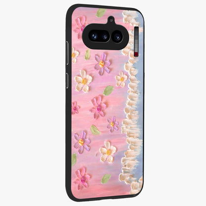Dreamy Painted Garden Glass Case upright view showcasing vibrant floral garden artwork with artistic nature theme.