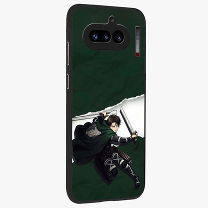 Emerald War Vanguard Glass Case upright view showcasing dramatic warrior artwork with bold fantasy theme.