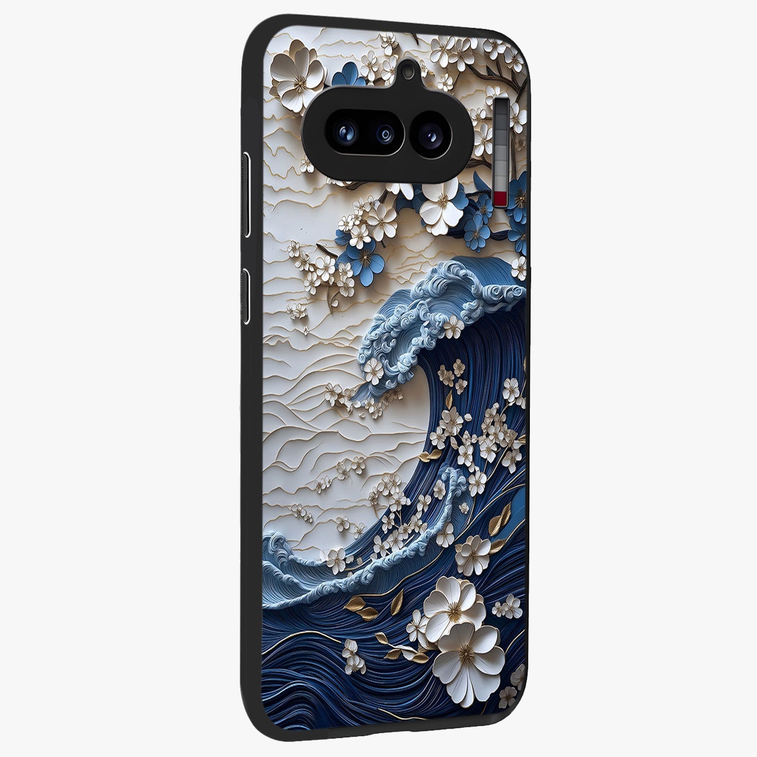 Floral Wave Origami Glass Case upright view showcasing creative floral origami artwork with artistic decorative theme.