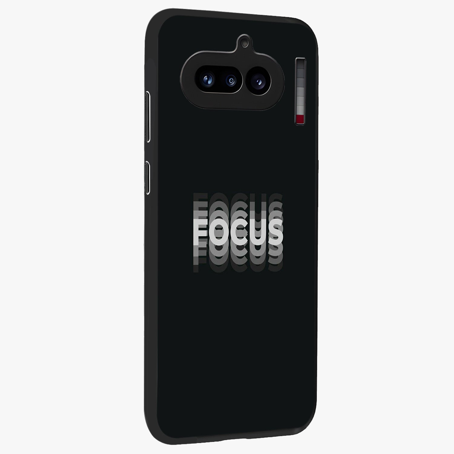 Focused Blade Discipline Glass Case upright view showcasing strong typography statement with sleek motivational theme.