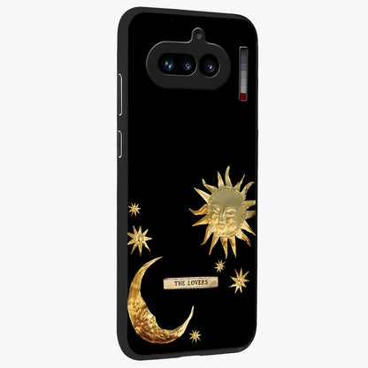 Gold Sun Blush Glass Case upright view showcasing glowing sun artwork with elegant celestial theme.