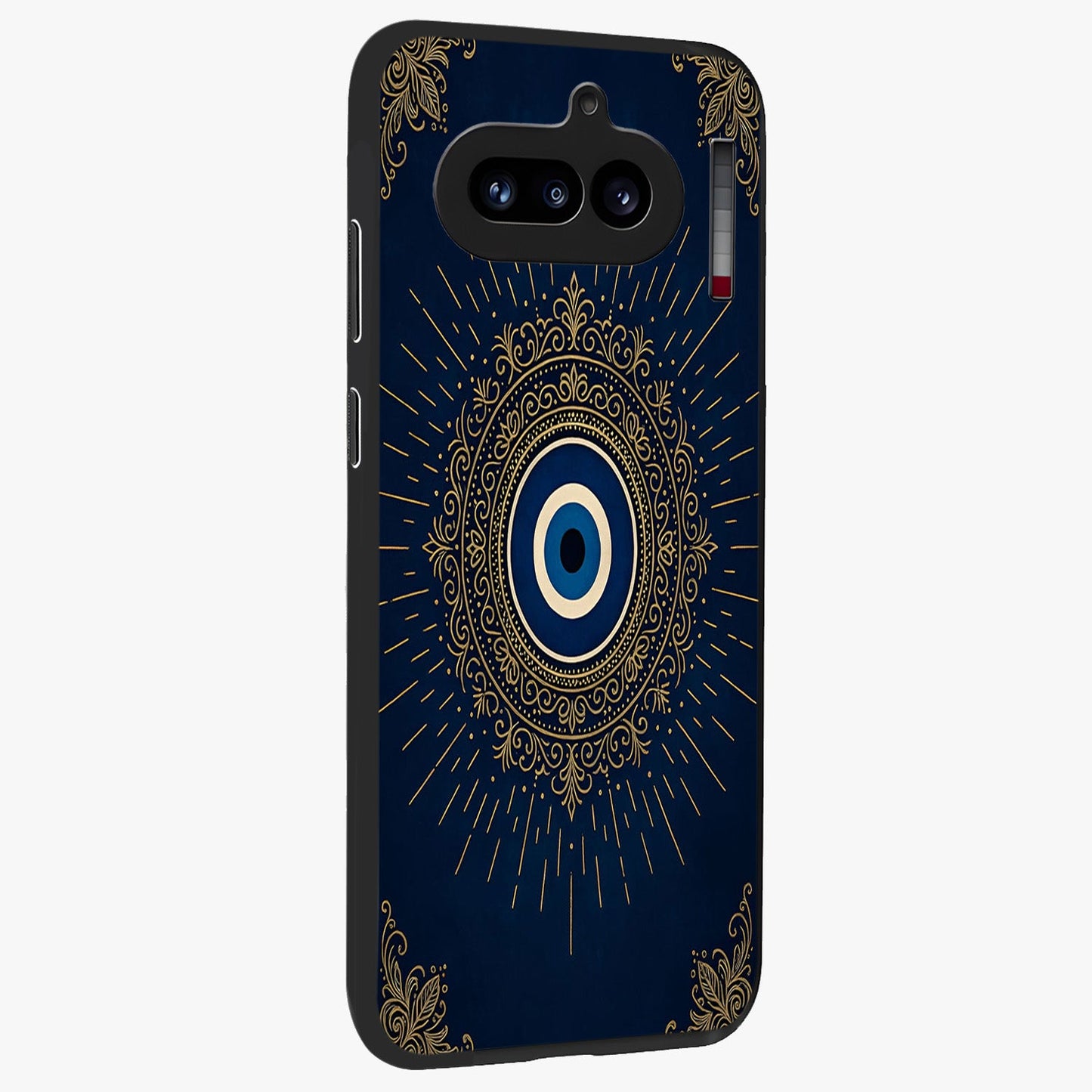 Golden Celestial Charm Glass Case upright view showcasing radiant celestial artwork with elegant golden theme.