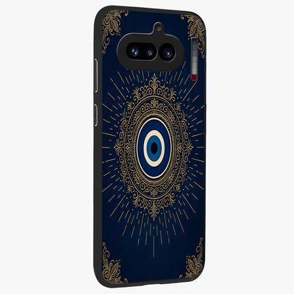 Golden Celestial Charm Glass Case upright view showcasing radiant celestial artwork with elegant golden theme.