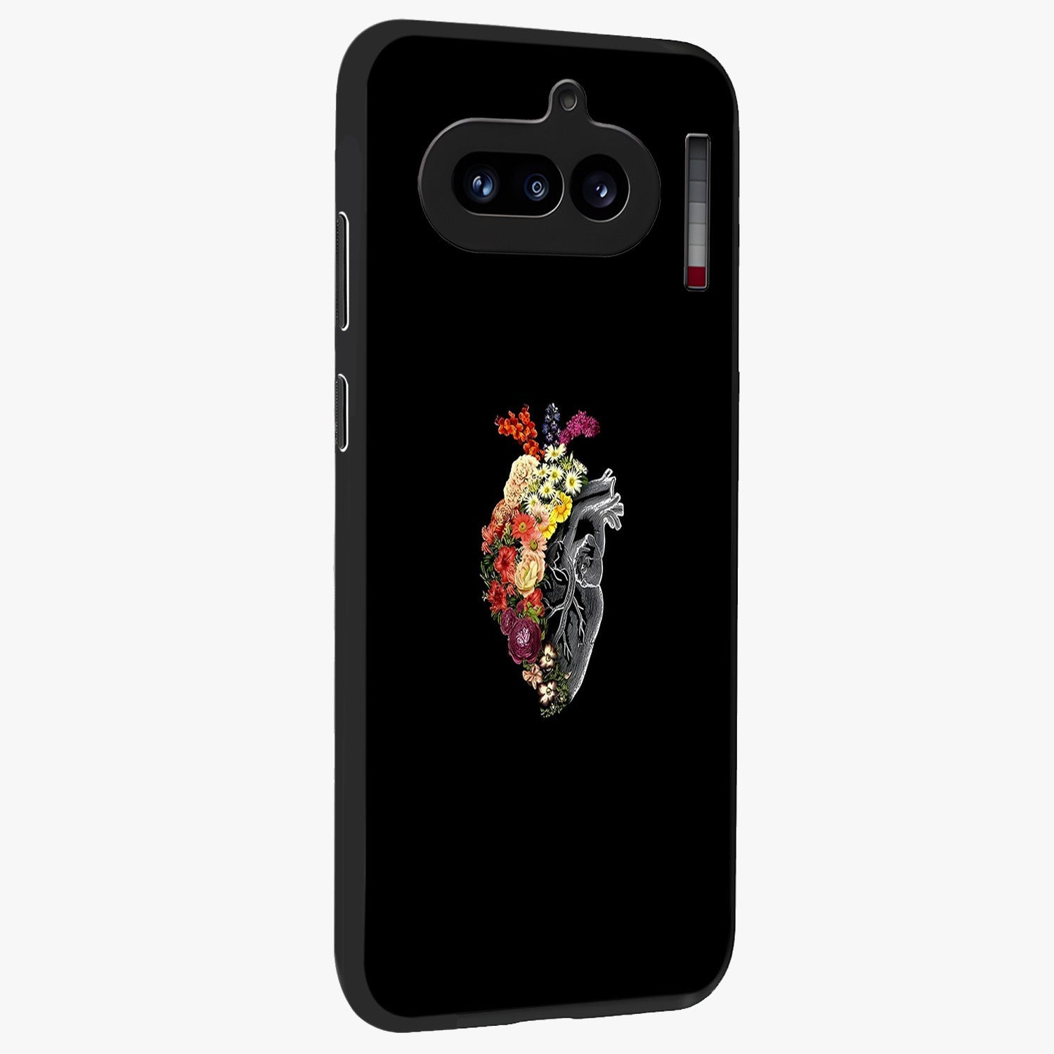 Heart With Flowers Glass Case upright view showcasing decorative heart and floral artwork with sweet romantic theme.