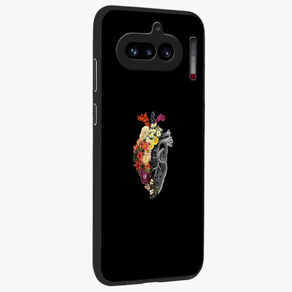 Heart With Flowers Glass Case upright view showcasing decorative heart and floral artwork with sweet romantic theme.