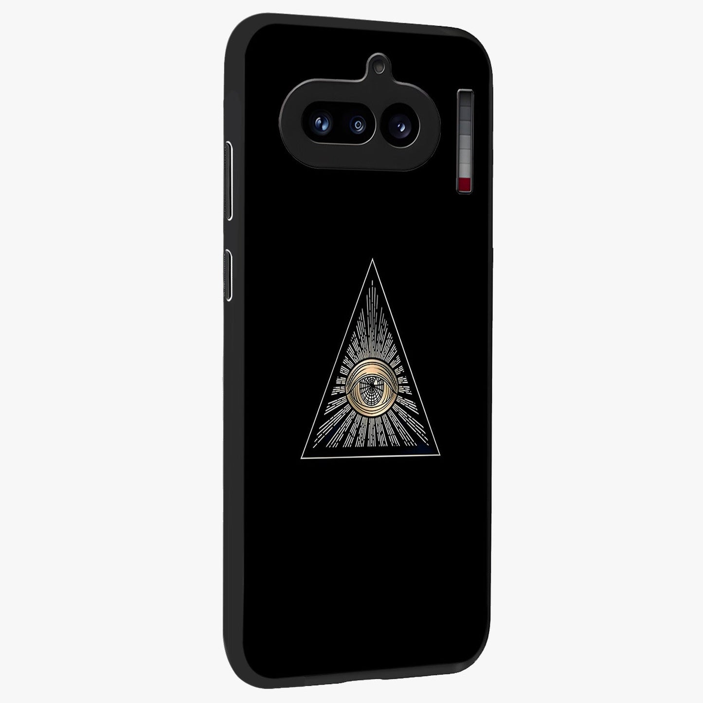 Illuminati Evil Glass Case upright view showcasing striking illuminati artwork with mysterious symbolic theme.