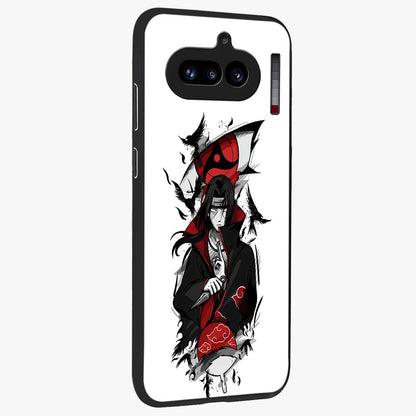 Itachi Limited Edition Naruto Anime Glass Case upright view showcasing intense anime artwork with powerful character theme.