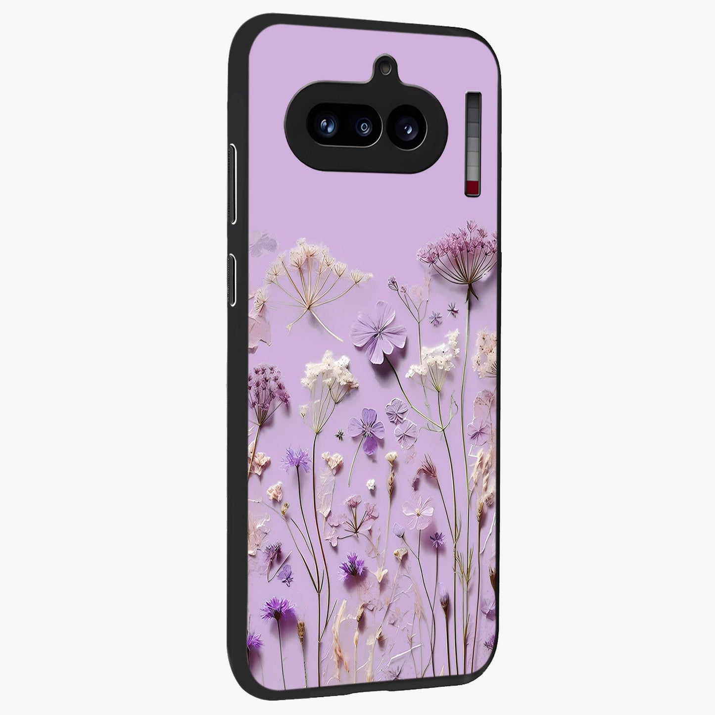 Lavender Blossom Dream Glass Case upright view showcasing delicate lavender blossom artwork with peaceful floral theme.